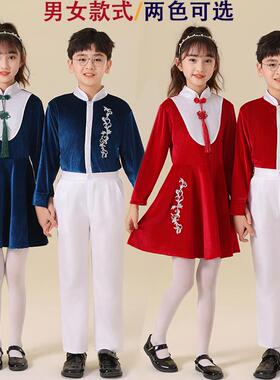 六一儿童朗诵演出服红色汉服礼服中小学生合唱团表演服女童比赛