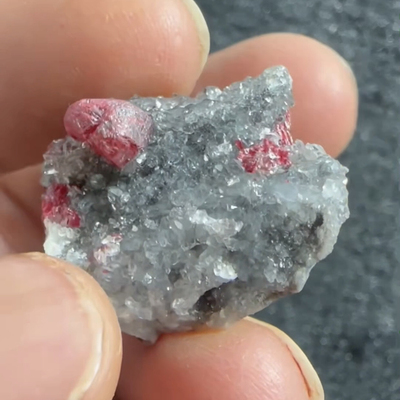 辰砂Cinnabar + 水晶 +方解石 精品 矿物晶体 矿物标本 原石 宝石