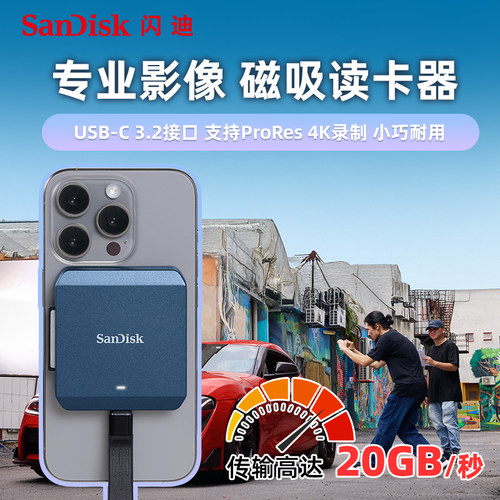 闪迪官方旗舰店CFexpress内存卡苹果15磁吸读取存储卡迷你读卡器