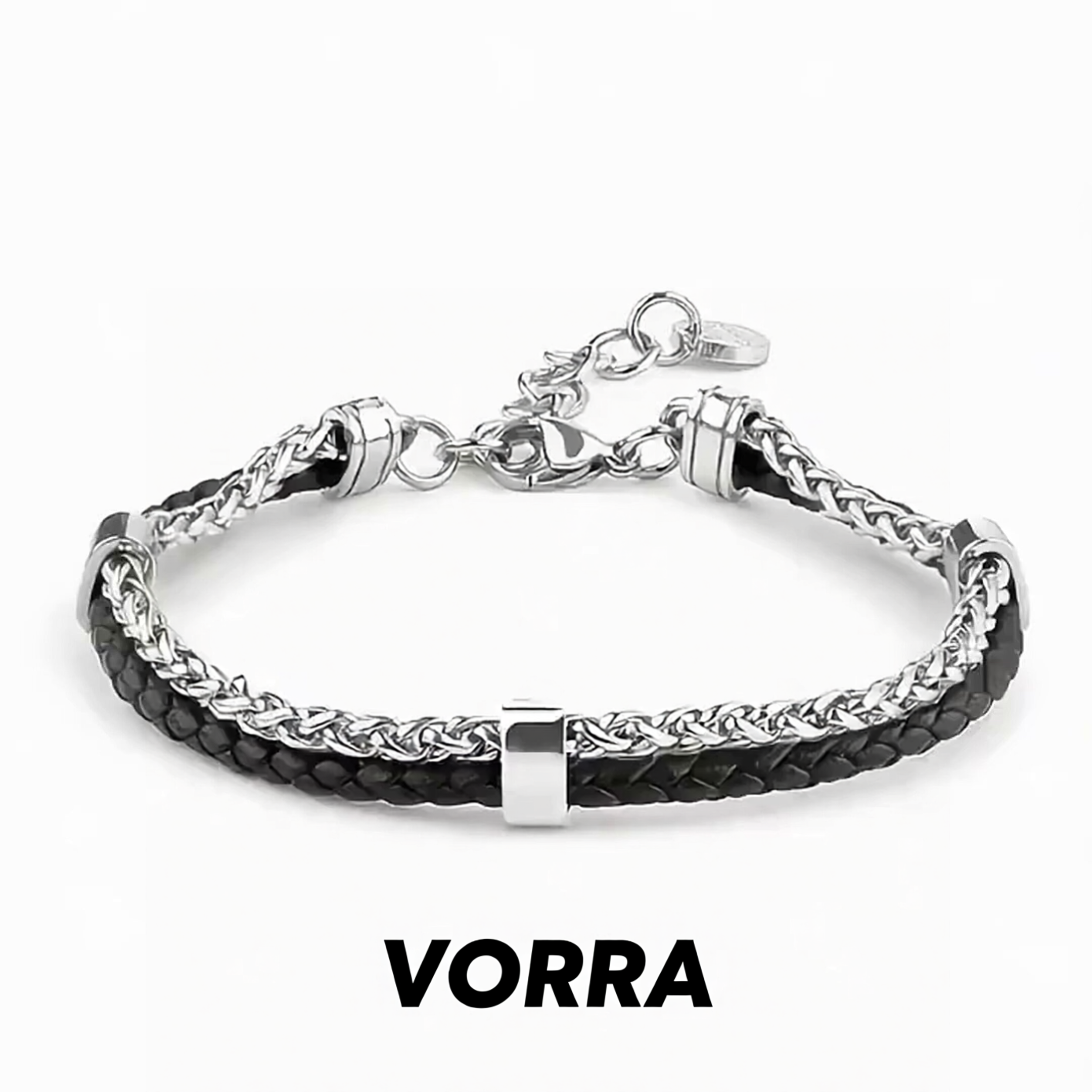 VORRA金属编织黑色皮质手链