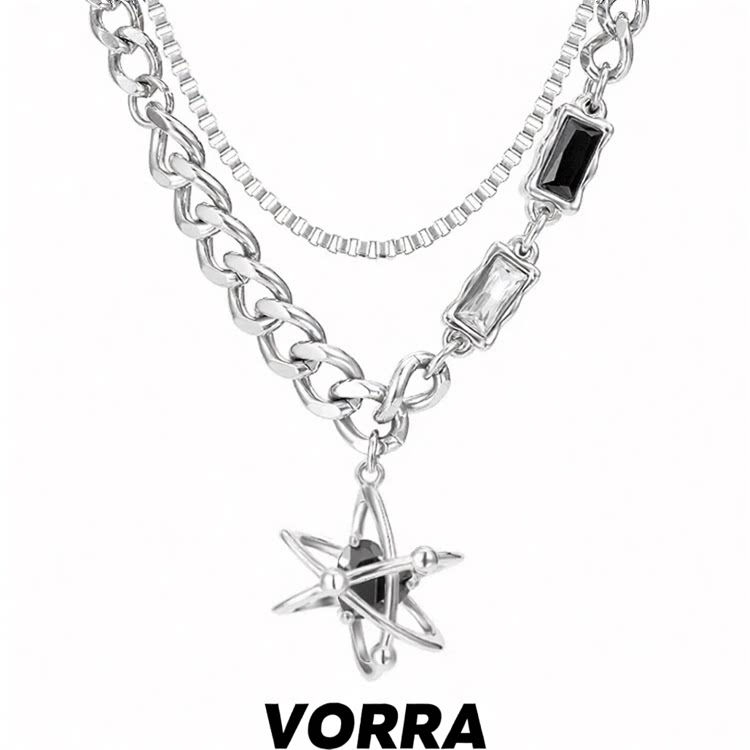 VORRA欧美风钛钢项链情侣款麻花链星星吊坠小众潮流暗黑风