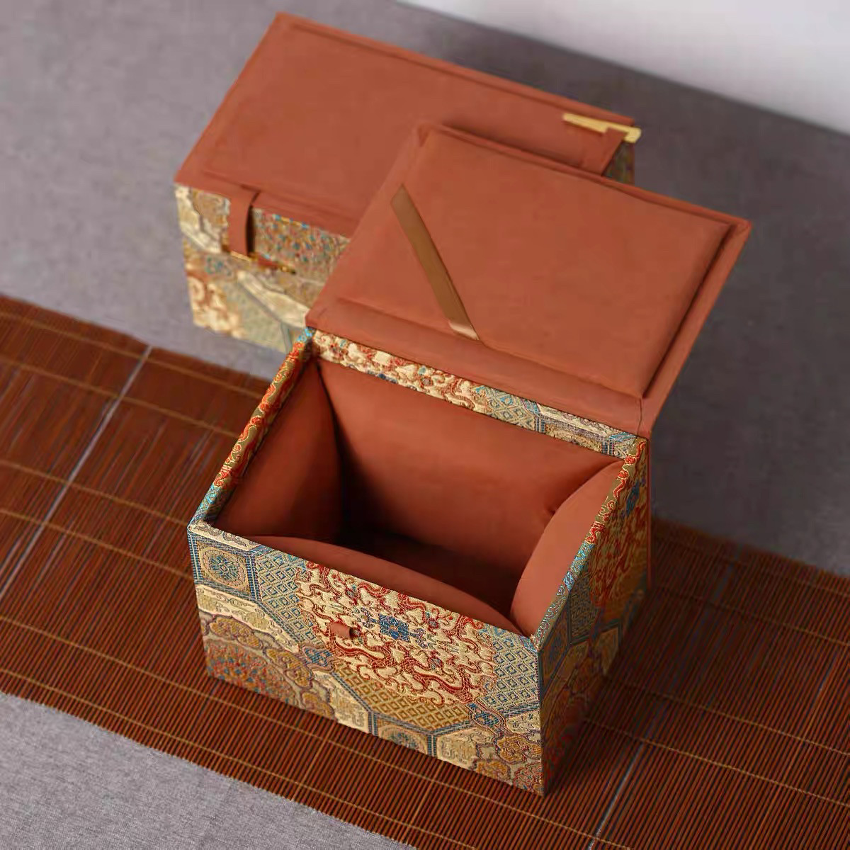 新款花纹锦盒紫砂壶茶杯包装盒古玩瓷器空盒子建盏空盒礼品收纳盒