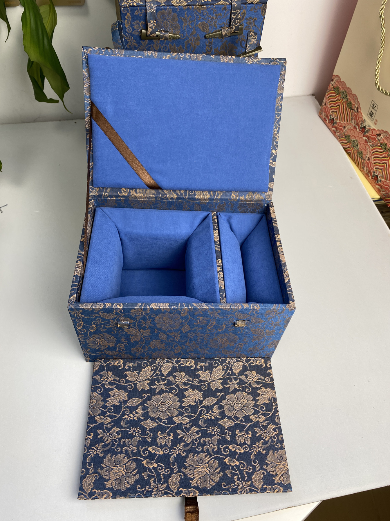 新款花纹锦盒紫砂壶茶杯包装盒古玩瓷器空盒子建盏空盒礼品收纳盒