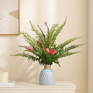 轻奢风郁金香蕨类仿真花束陶瓷花瓶桌面客厅装饰摆件组合