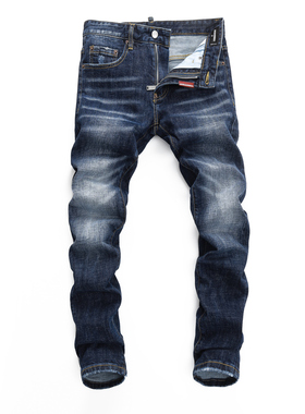 2025DS春秋新款破洞小脚男士破洞潮夜店港风蓝色紧身高品质D2男