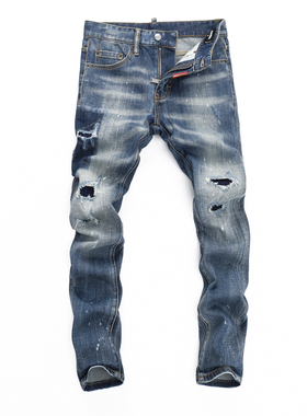 2025DS春秋新款破洞小脚男士破洞潮夜店港风乞丐紧身高品质D2男