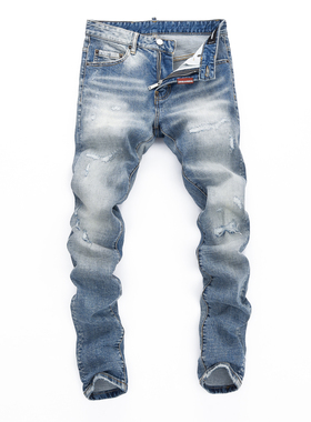 2024潮流爆款破洞小脚修身男士蓝色潮夜店港风乞丐紧身高品质DSQ2