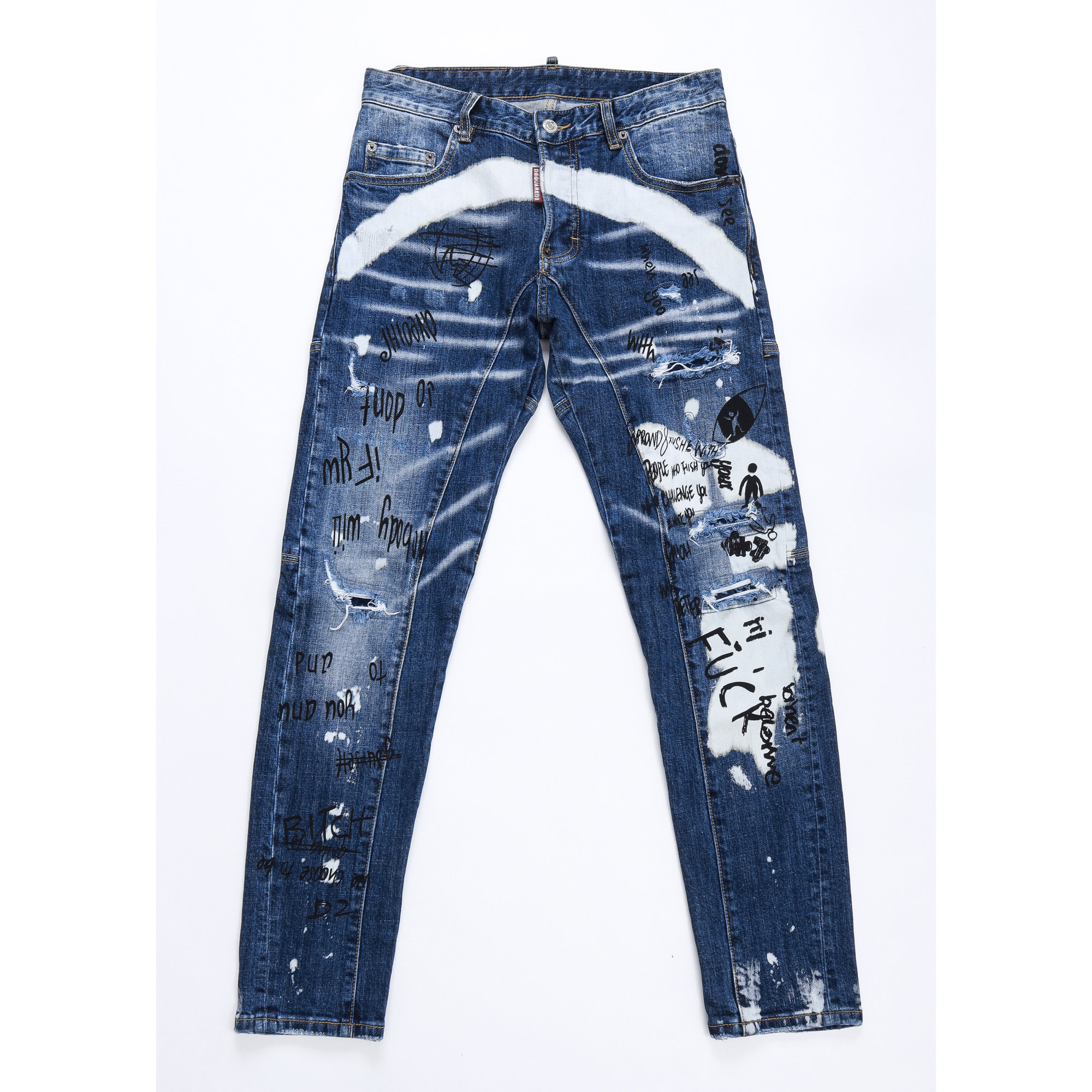 2025DS新款破洞小脚男士破洞泼墨蓝港风高修身广州发货三小人D2男