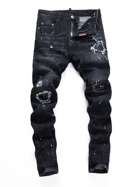 2026秋冬DSQ秋冬弹力男士破洞潮夜店港风黑色高品质D2次方男广州