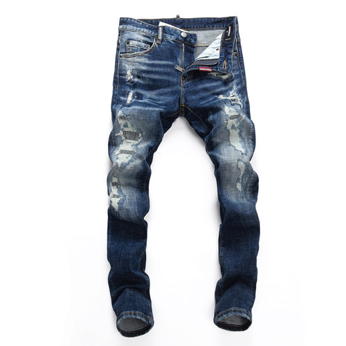 2026DSQ新款破洞修身破洞泼墨刀割港风做旧紧身高D2广州牛仔裤男