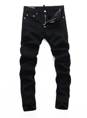 2025DS春秋新款破洞小脚男士破洞潮夜店港风黑色紧身高品质D2男