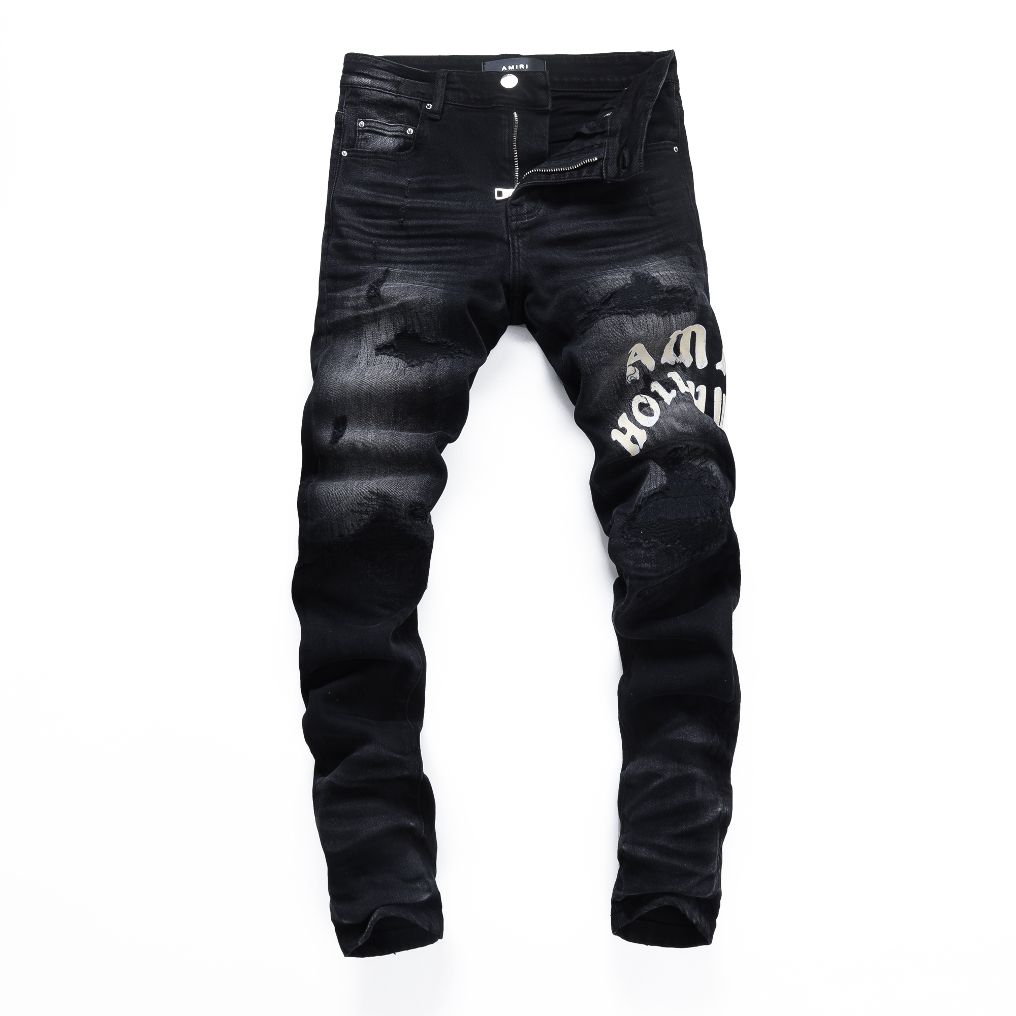 AM秋冬新款破洞小脚男士破洞潮夜店港风黑色高品质艾米尔男广州