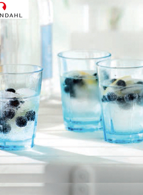 专柜欧森丹尔Rosendahl蓝色玻璃圆口直筒水杯茶杯牛奶杯单只