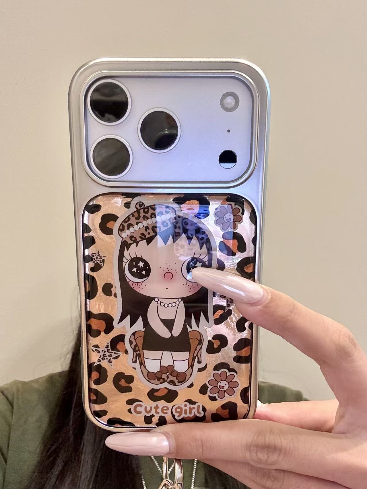 西多士适用于iphone17promax手机壳甜酷16豹纹帽子高跟鞋黑裙大眼女孩15