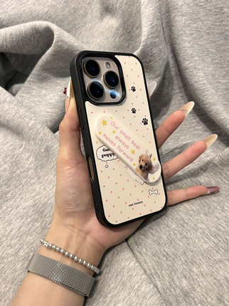 西多士白底粉波点创可贴支架适用于苹果15pro可爱iphone18苹果16pro手机壳17