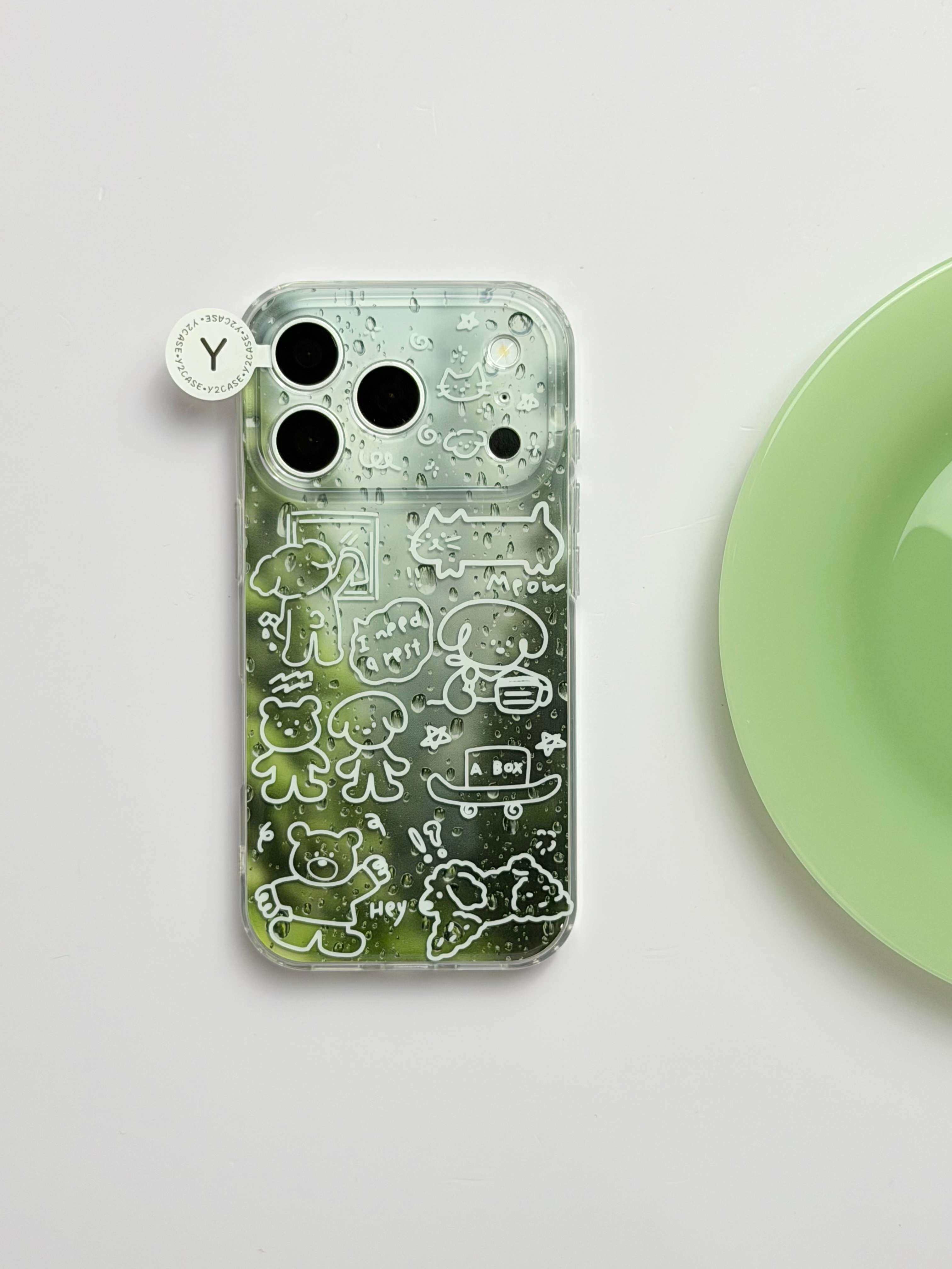 西多士可爱线条下雨天擦玻璃的小狗IMD双层手机壳适用iPhone17新款苹果16日韩卡通15