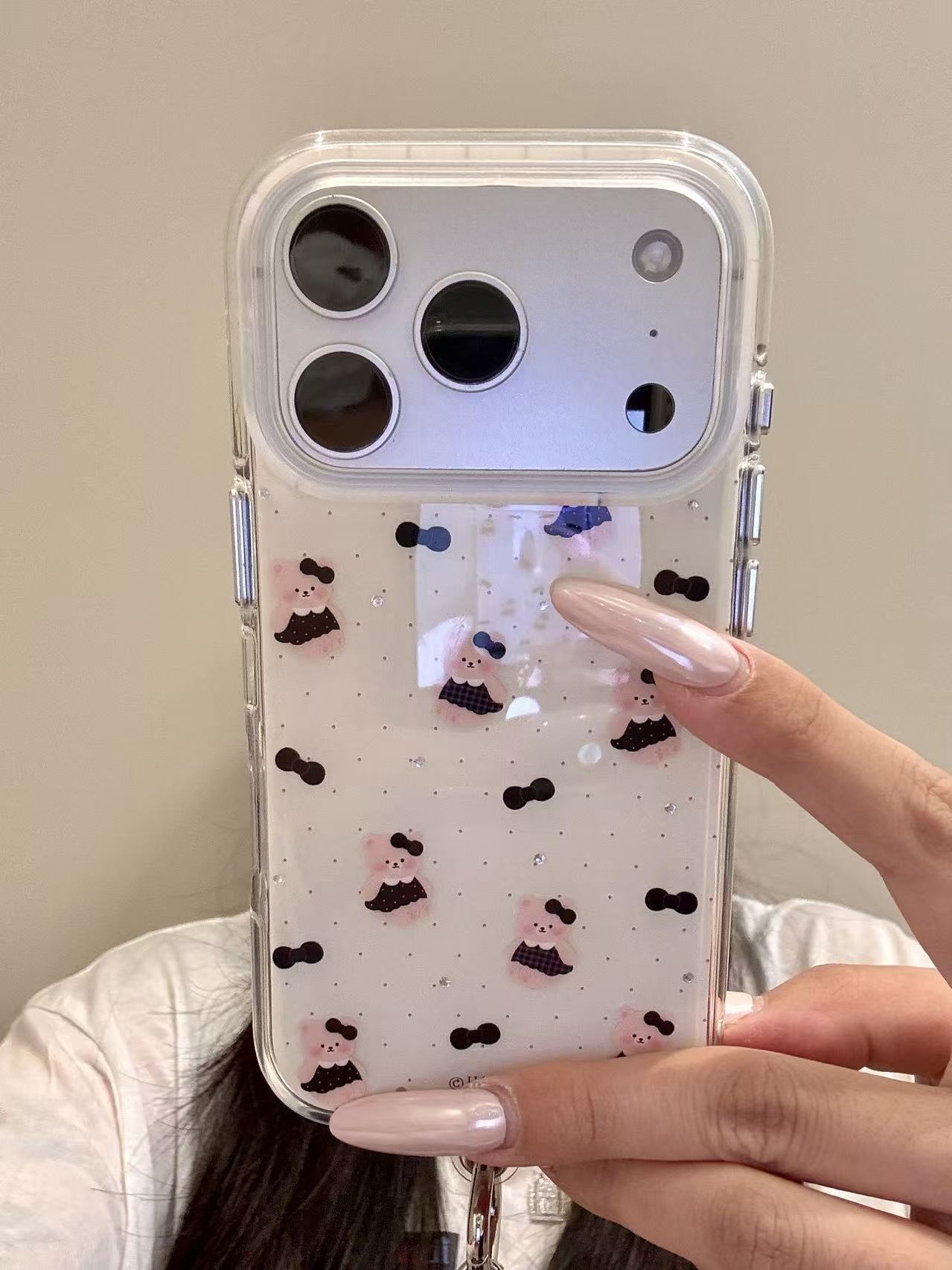 西多士适用于iphone18promax手机壳萌淡黄底波点15黑蝴蝶结裙子小熊16pm