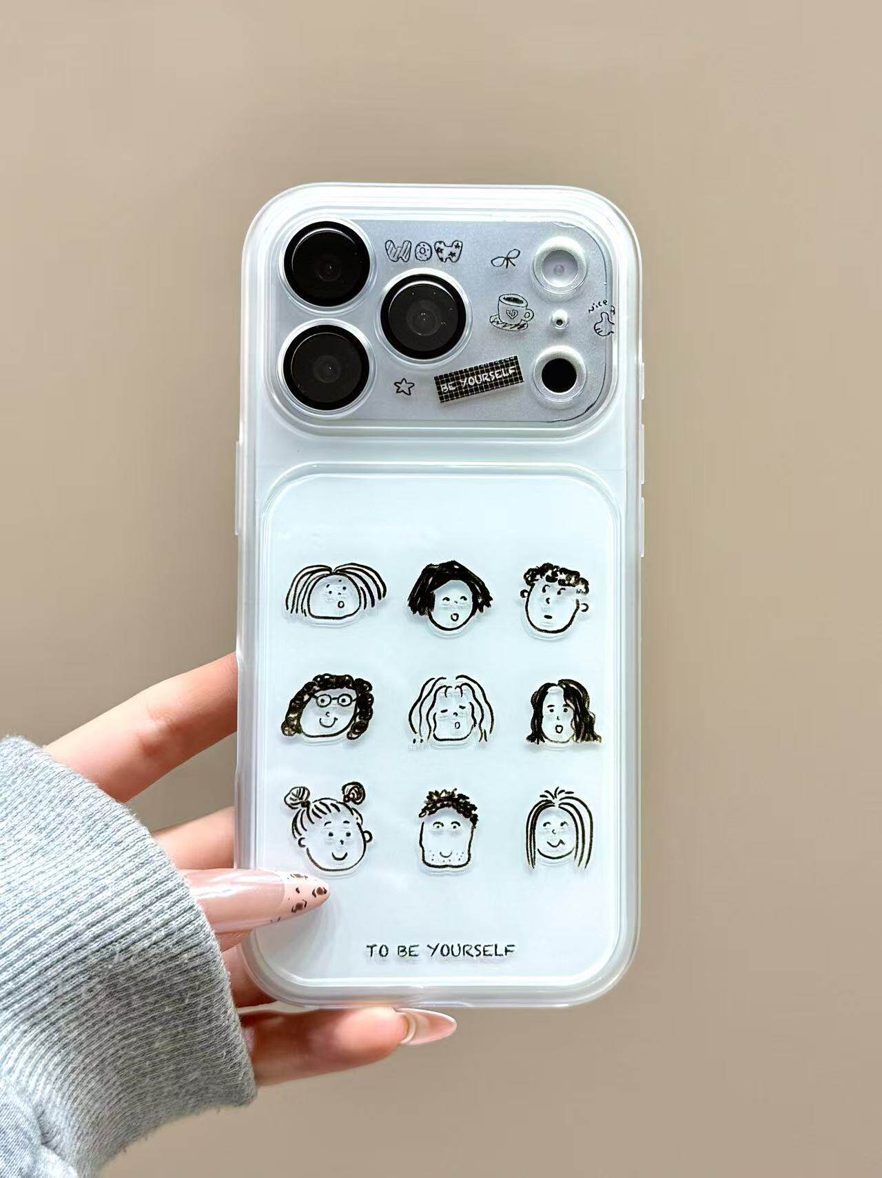 西多士镜头膜白底九宫格线条小人头适用苹果17promax手机壳16iphone15
