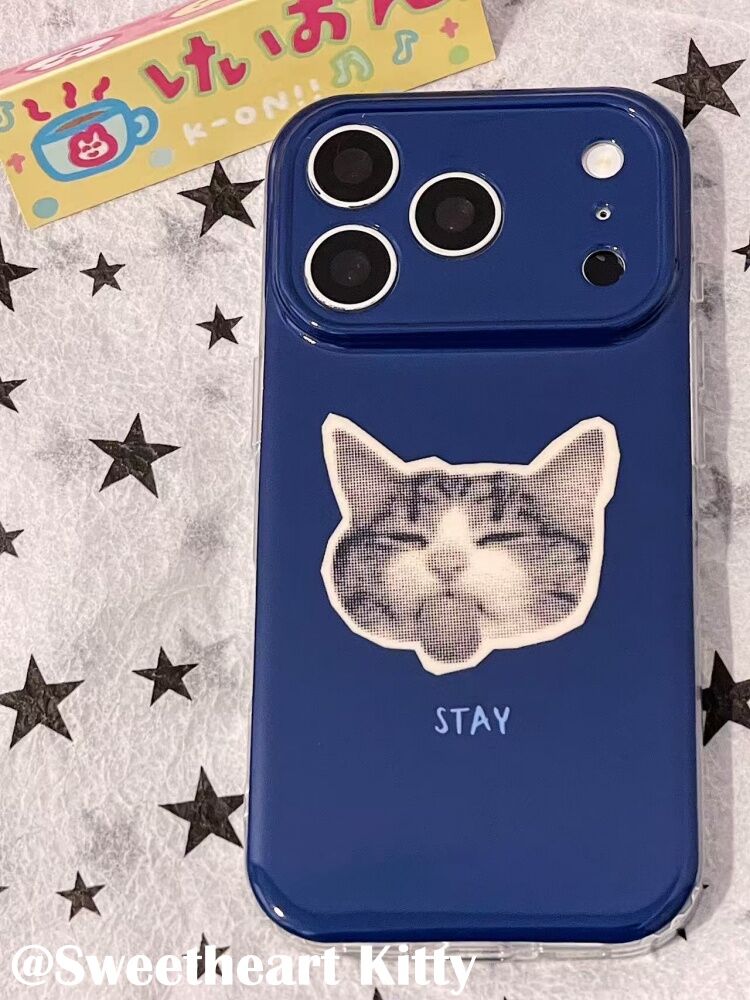 西多士ins复古蓝色吐舌头猫咪适用iphone17promax苹果16手机壳15可爱