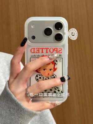 西多士白裙子黑波点生气女孩英文苹果17promax手机壳iphone16151314网红
