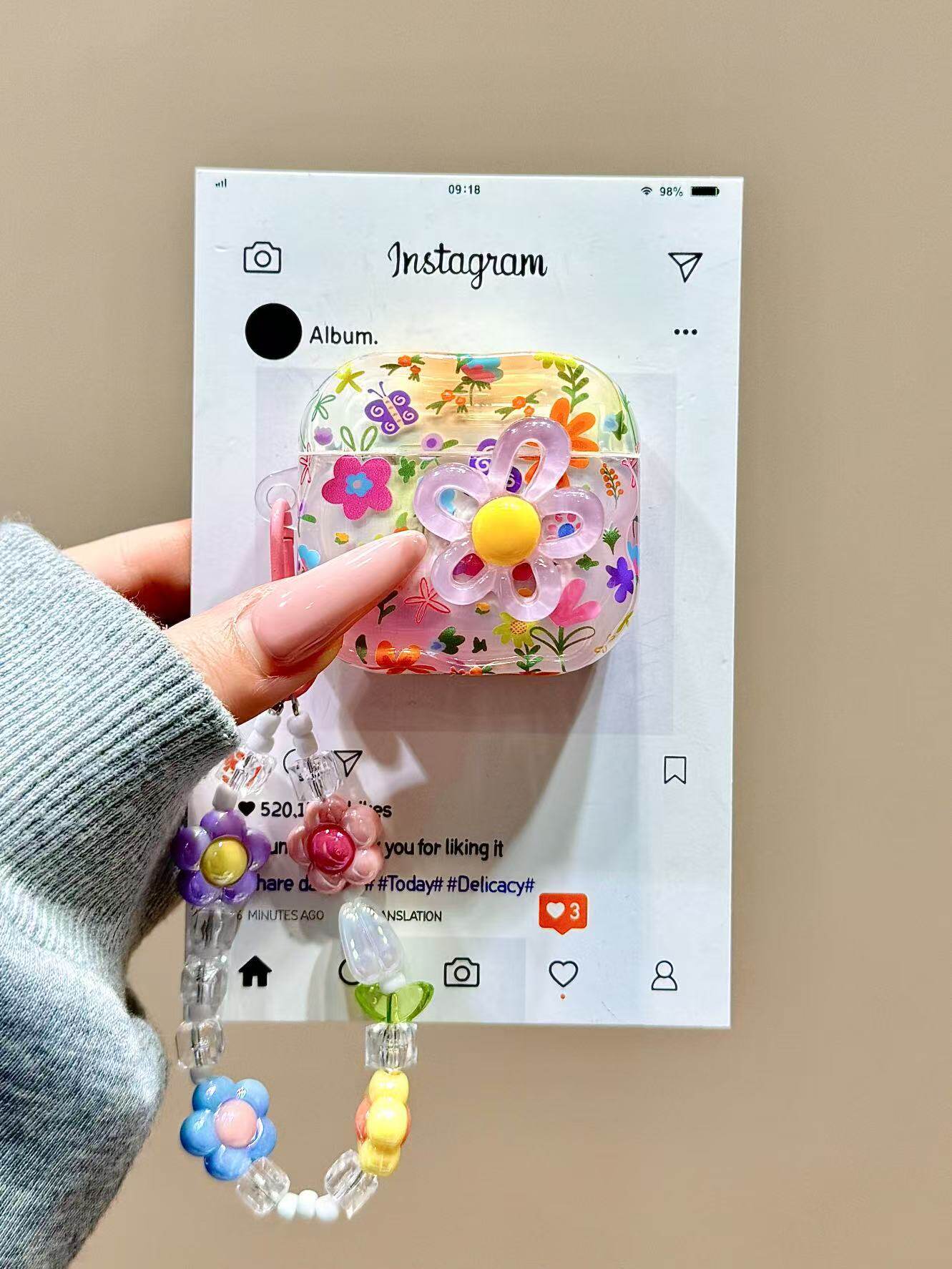 西多士小清新油画碎花立体链条适用苹果airpods4耳机壳airpodspro3代1/2