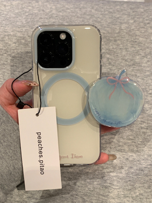 西多士小清新蓝苹果粉蝴蝶结磁吸支架适用苹果16promax手机壳iphone15promax防摔保护套14pro小众13女16新