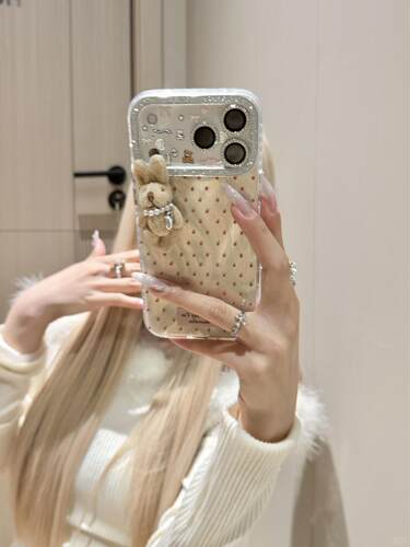 西多士ins治愈奶兔亮闪闪少女波点棕适用iPhone15苹果新款16promax手机壳17防摔14软壳