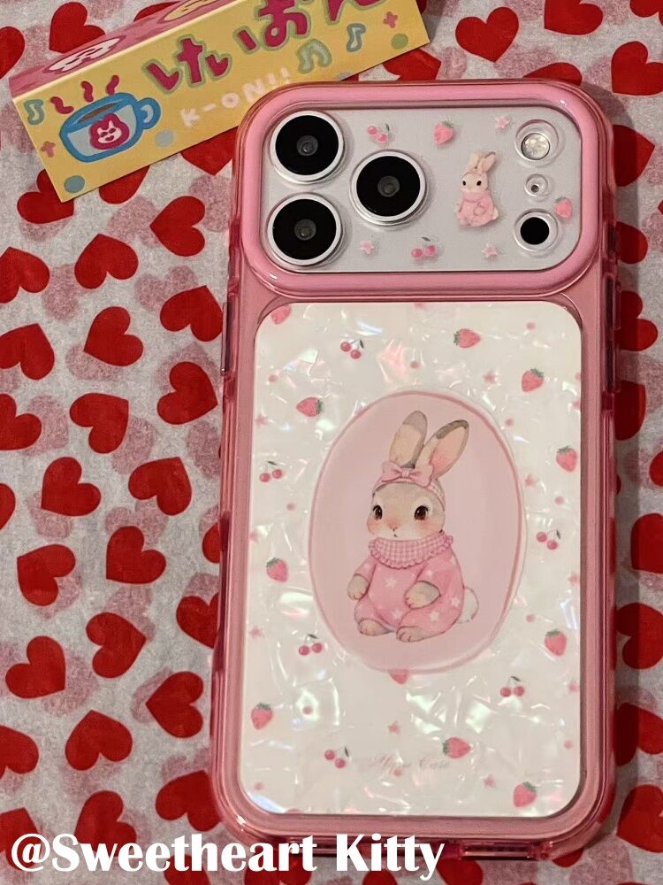 西多士侧边图案粉色小草莓兔子适用iphone17promax苹果16手机壳15少女