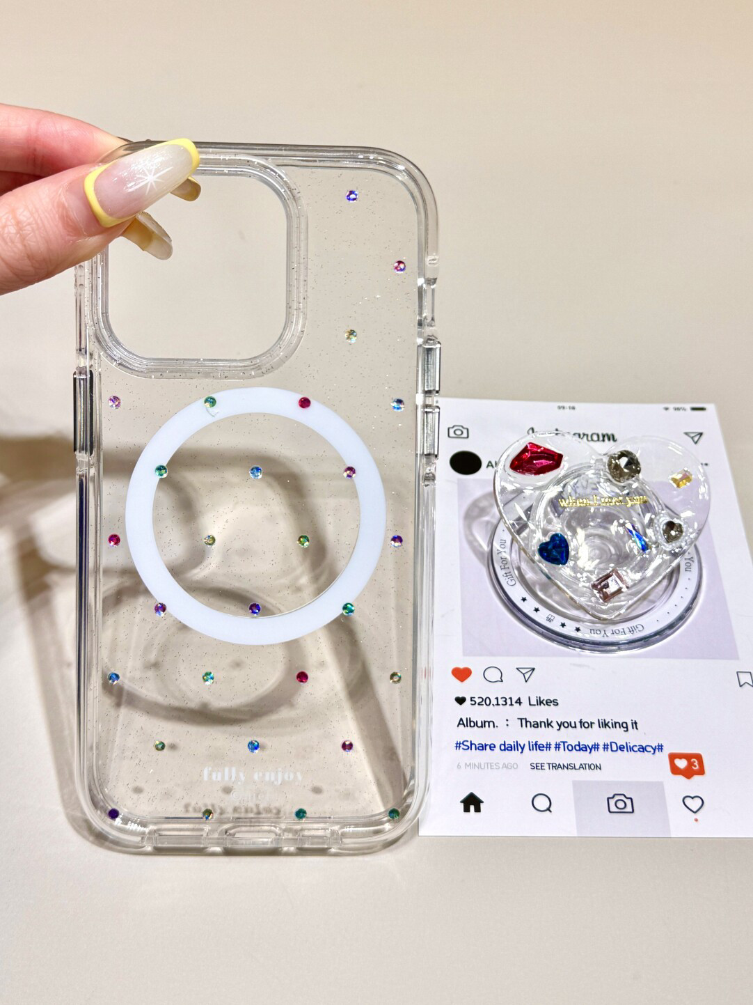 西多士透明细闪闪钻爱心宝石磁吸支架适用苹果16promax手机壳15iphone14