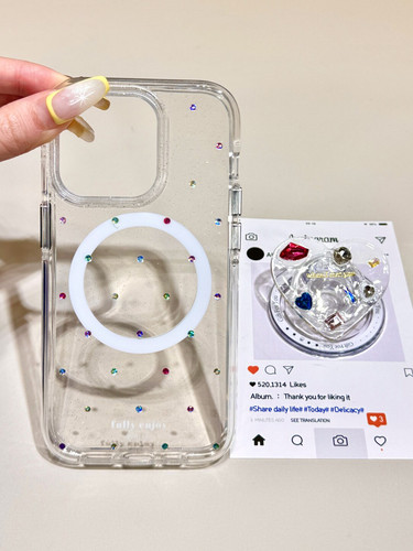 西多士透明细闪闪钻爱心宝石磁吸支架适用苹果16promax手机壳15iphone14防摔1718