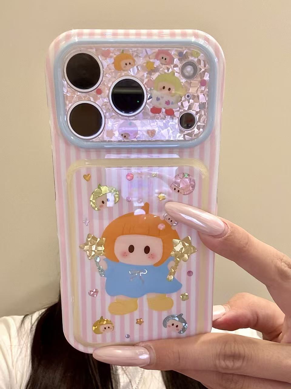 西多士适用于iphone17promax手机壳可爱15粉白条纹橙发黄星魔法棒女孩16