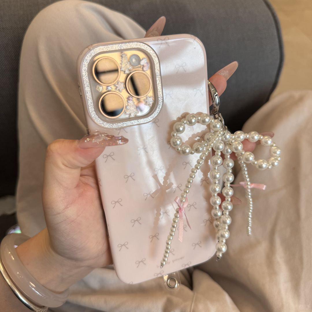 西多士温柔珍珠蝴蝶结手机壳ins手机壳适用iPhone16promax苹果15防摔保护套14/13挂件吊坠17