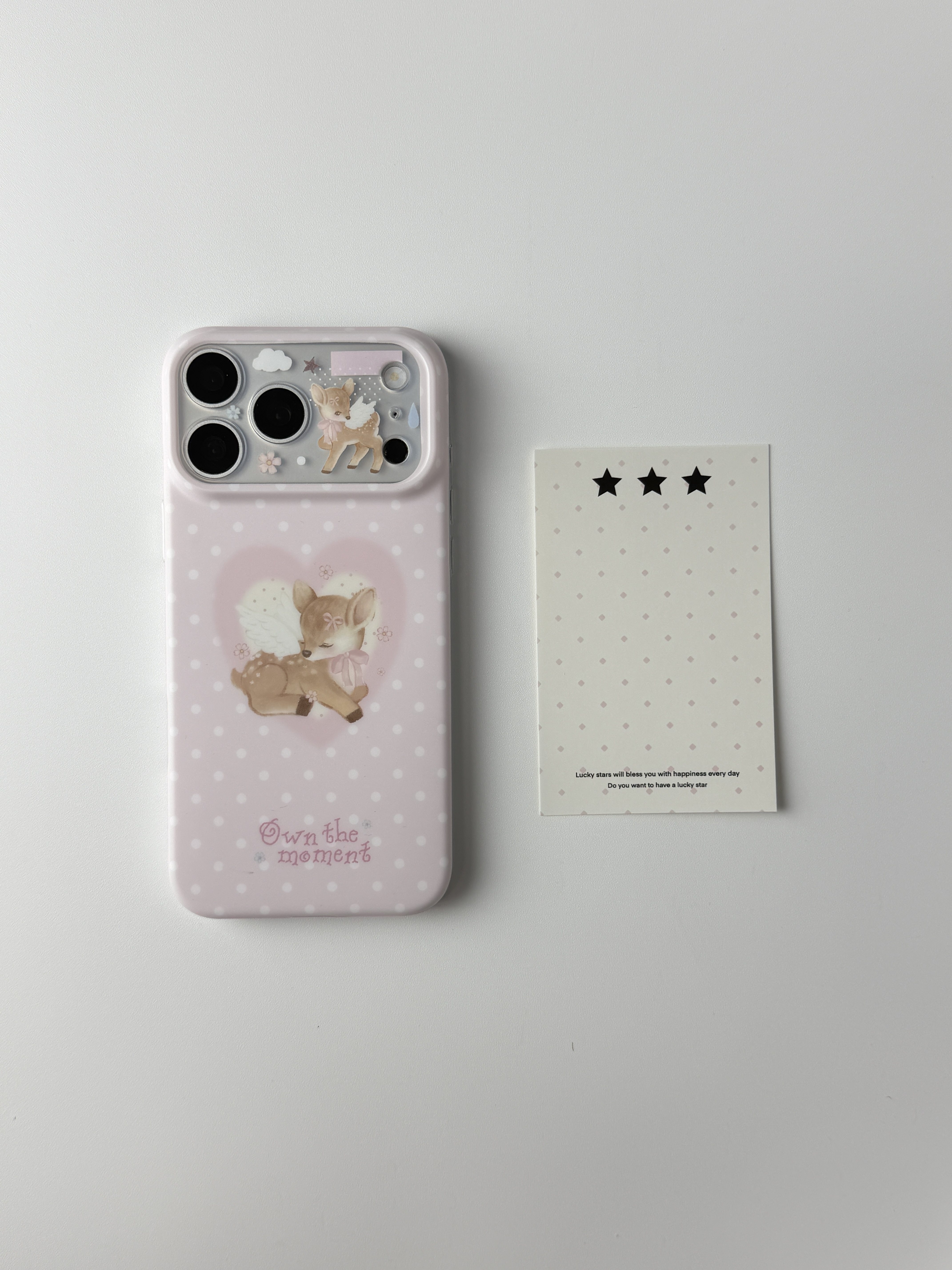 西多士ins韩系粉波点天使小鹿iPhone18ProMax手机壳 爱心水彩小鹿大视窗保护壳