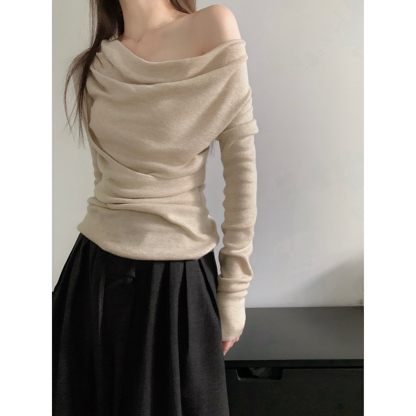 高级感荡领针织衫长袖上衣