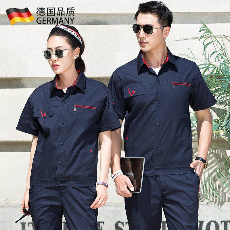 夏季纯棉短袖工作服套装男透气