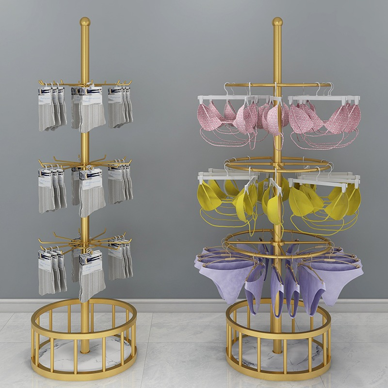 内衣店中岛架旋转多层内裤袜子展示架落地&middot;圆形文胸架卖袜子货架