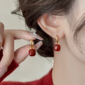 感耳环1277 红色小方块耳环精致女士百搭时尚 红豆 喜庆新年经典