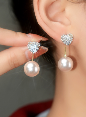 【爱心】秋冬经典几何耳钉法式高级一款两戴珍珠时尚浪漫耳环1653