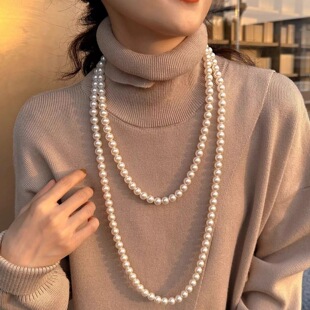 白月光2025秋冬经典正圆小灯泡珠珠项链珠光宝气时尚感女士毛衣链