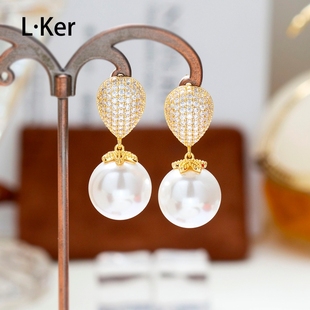 [流金岁月] 2026新年金色满钻水滴耳钉优雅百搭珍珠气质耳环1141