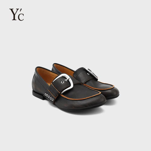 YC｜复古做旧擦色小牛皮乐福鞋女