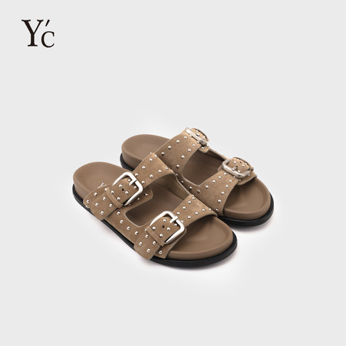 YC｜高级感复古皮带扣金属铆钉勃肯凉鞋女夏外穿百搭沙滩凉拖鞋