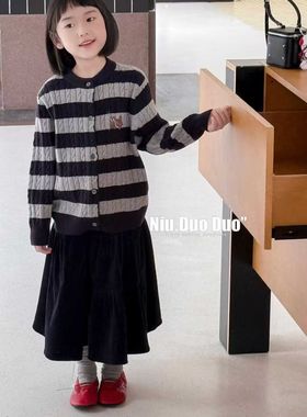 牛哆哆童装2025秋冬新款儿童拼接绵羊绒开衫毛衣外套中大童18572