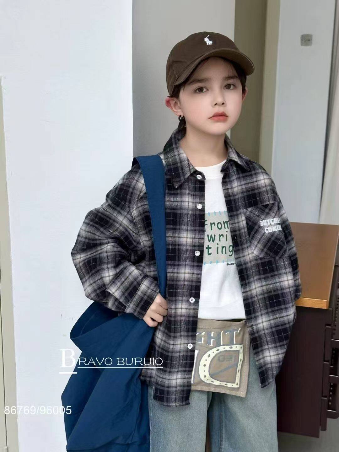 2026秋款布芮欧儿童男童衬衫外套格子时髦帅气休闲衬衫上衣86769