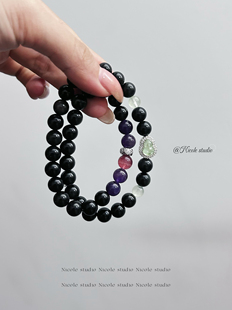 Nicole「福禄双全」原创五行双圈黑曜石手串紫水晶葡萄水木火手链