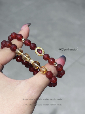 Nicole「红运当头」原创五行双圈手串红玛瑙黄水晶手链喜火土饰品