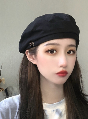 贝雷帽女薄款夏季黑色ins八角帽子网红韩版日系英伦复古画家帽潮