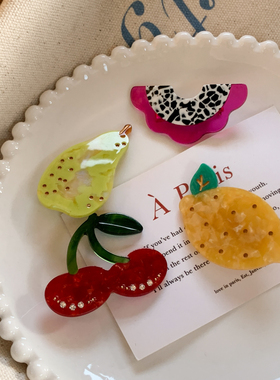 水果醋酸发夹边夹 少女可爱草莓西瓜樱桃弹簧夹一字夹韩国新款