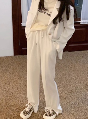 开衩阔腿神裤女高腰直筒拖地显瘦白黑湖蓝紫粉色休闲春夏2021网红