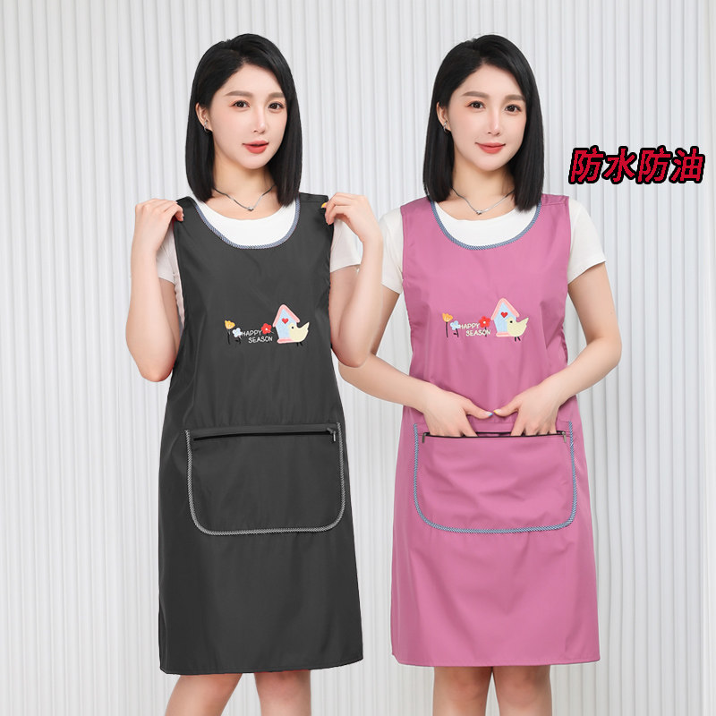 防水防油无袖围裙背带拉链兜家用厨房做饭成人罩衣时尚女工作服